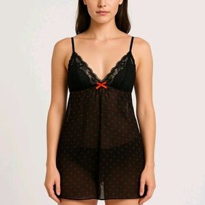 Sheer Black and Red Lace Babydoll